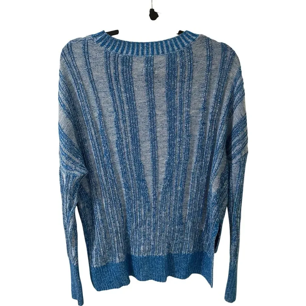 Anthropologie Pilcro Marled Blue Cable Knit High Low Sweater M Coastal Grandma - Picture 8 of 8